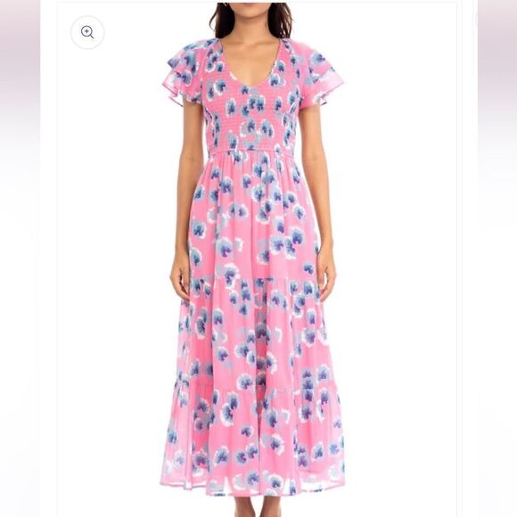 Banjanan Ira animal print  Floral Midi Dress in Aurora XS NWT - Picture 2 of 8